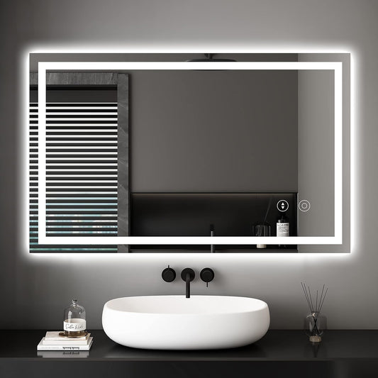 LED Bathroom Mirror 100x60cm Wall Mounted Backlit Anti Fog 3 Color Dimmer