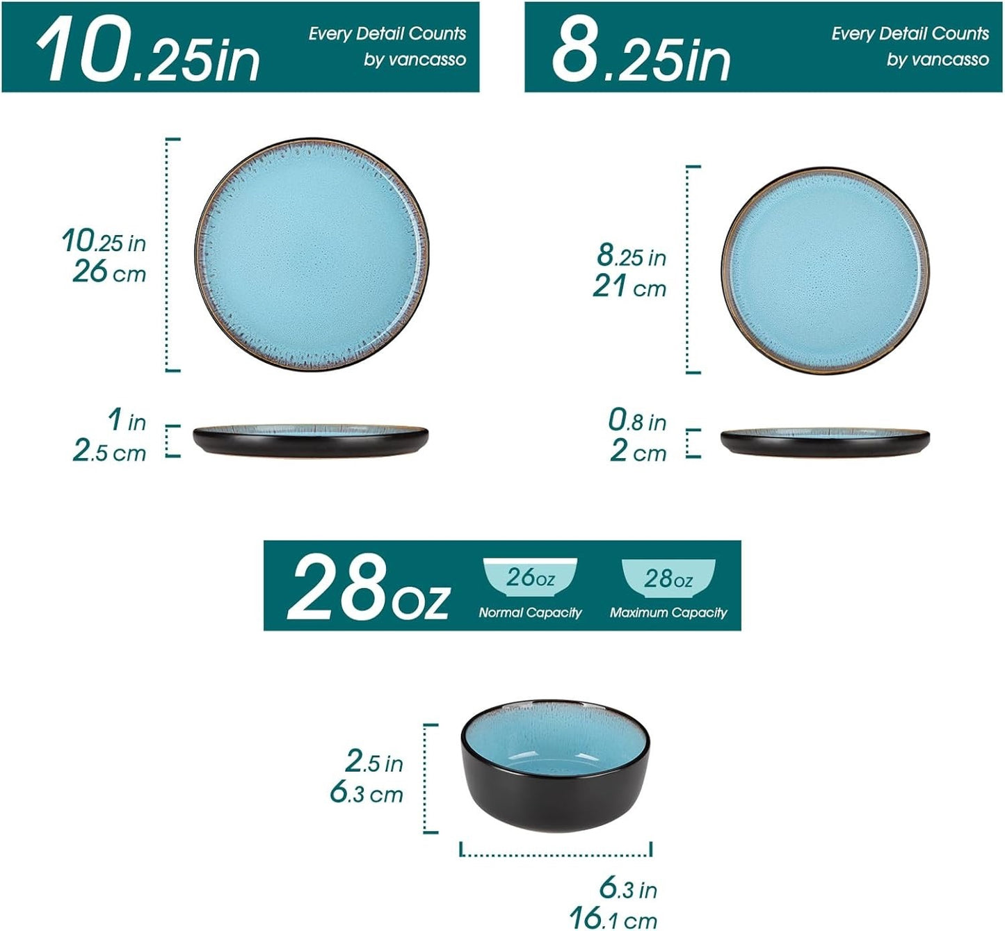 Dinner Set Stoneware 15 Piece Reactive Glaze Plates Bowls Blue Service