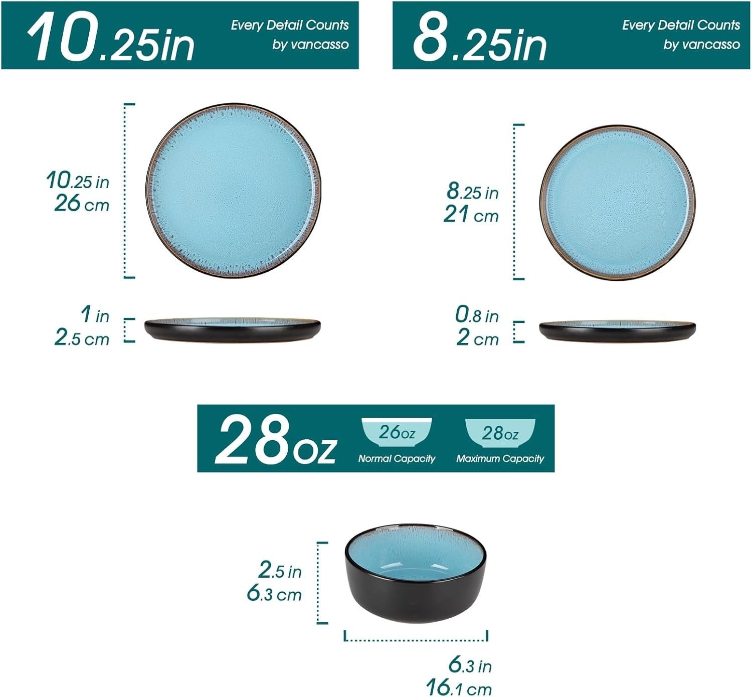 Dinner Set Stoneware 15 Piece Reactive Glaze Plates Bowls Blue Service