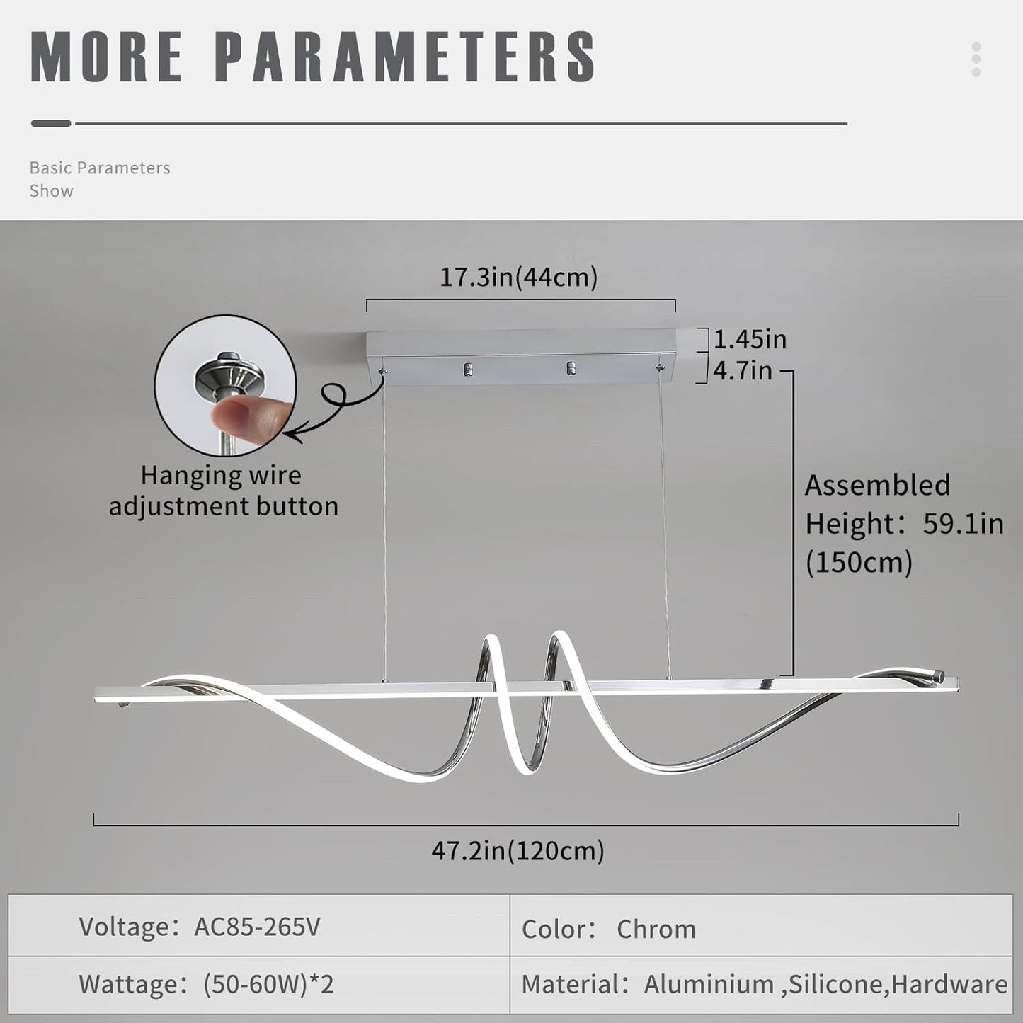 120cm Chrome Spiral LED Pendant Light Dimmable Remote Ceiling Kitchen Island