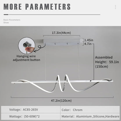 120cm Chrome Spiral LED Pendant Light Dimmable Remote Ceiling Kitchen Island