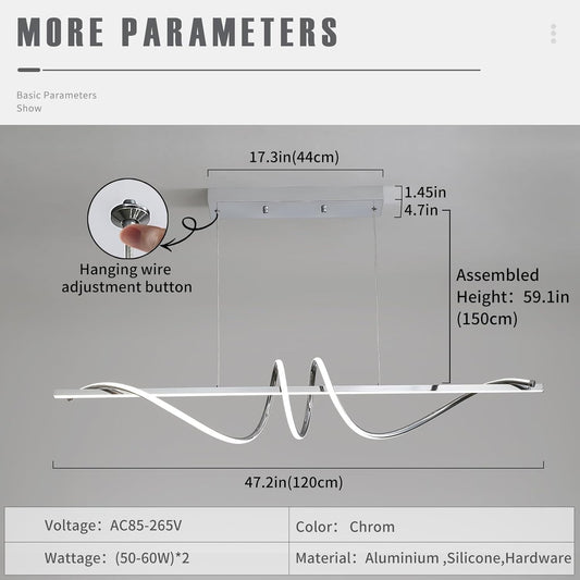 120cm Chrome Spiral LED Pendant Light Dimmable Remote Ceiling Kitchen Island