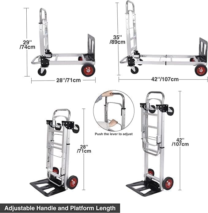 Folding Sack Truck Trolley 2 in 1 Heavy Duty 150kg Aluminium 4 Wheel Platform