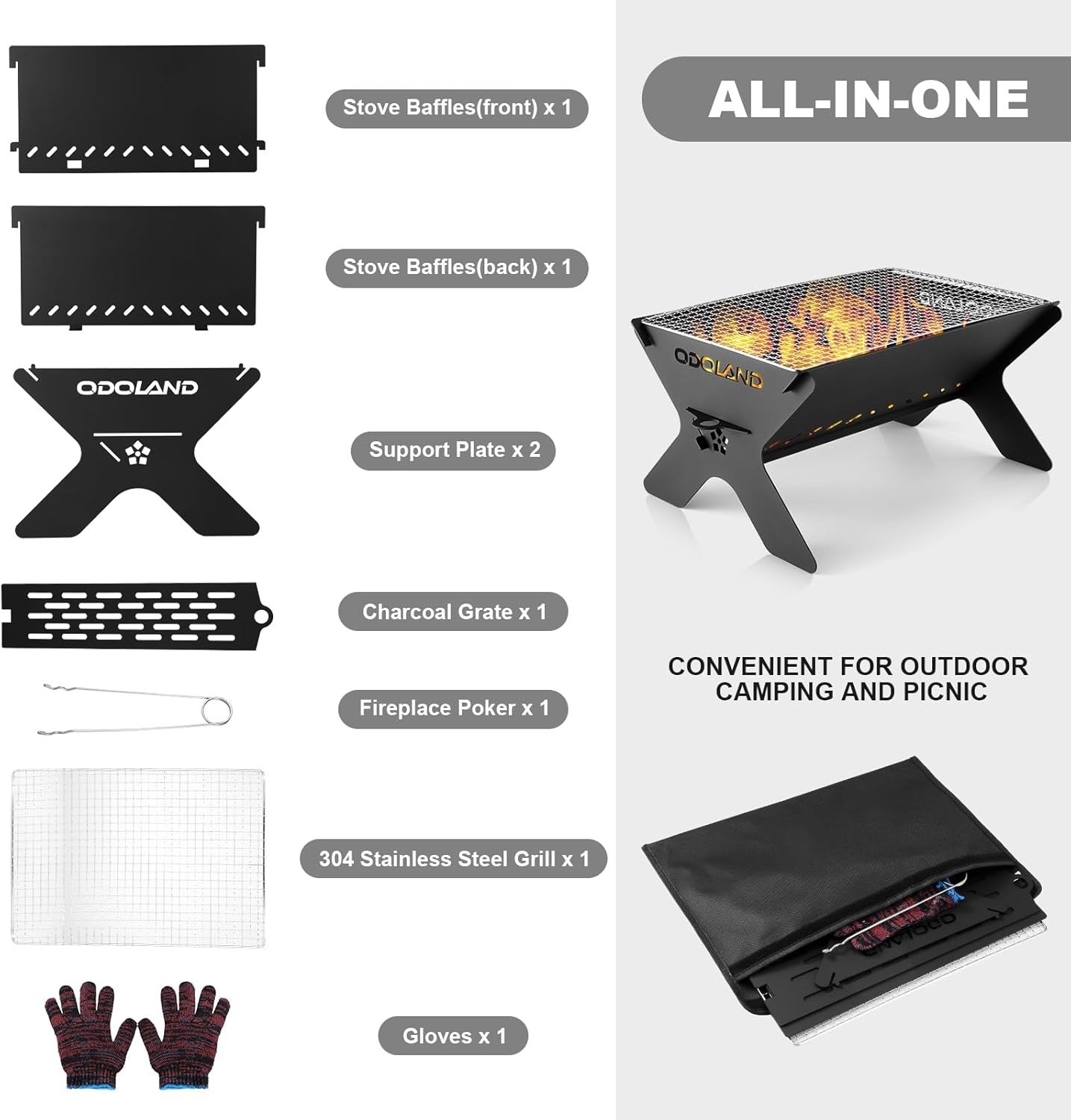 Portable Camping Fire Pit BBQ 2-in-1 Wood Grill Outdoor Large Bonfire