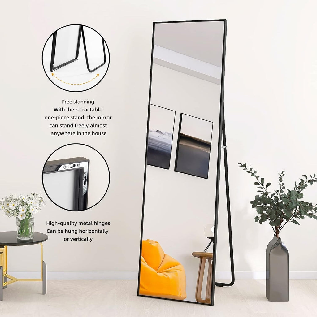 140x40cm Full Length Floor Mirror Black Aluminum Frame Freestanding Wall Decor