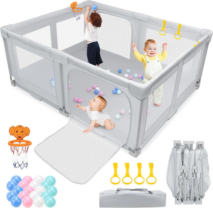 Foldable Baby Playpen Large 180x150x75cm Grey Toddler Play Yard Travel Bag