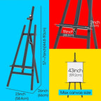 Wooden Art Easel Black Heavy Duty Adjustable 57-76in Holds 43in Canvas Studio