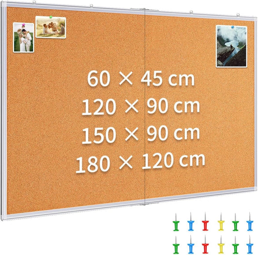 Cork Notice Board 120x90cm Large Pin Board Aluminium Frame Wall Office Home