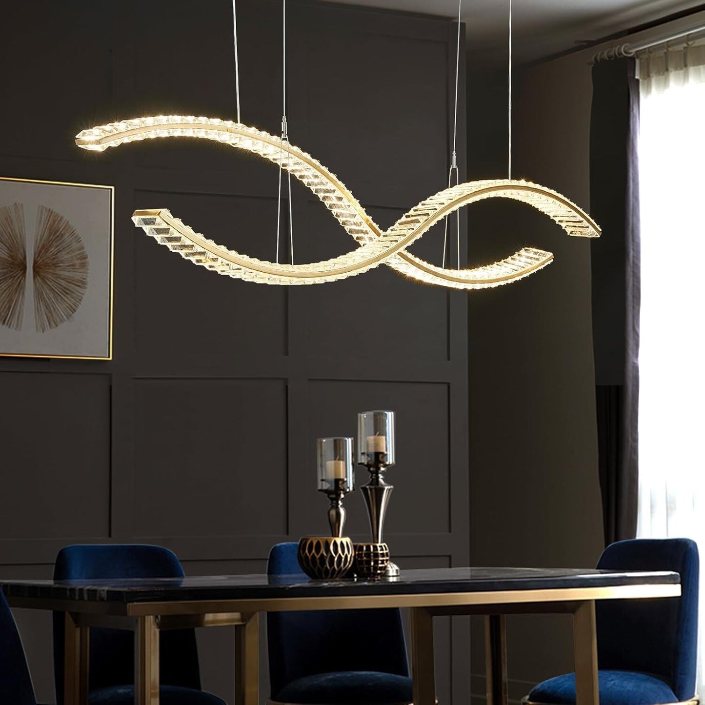 Fordeson Crystal Modern LED Chandeliers 39.3inch Dimmable LED Pendant Light