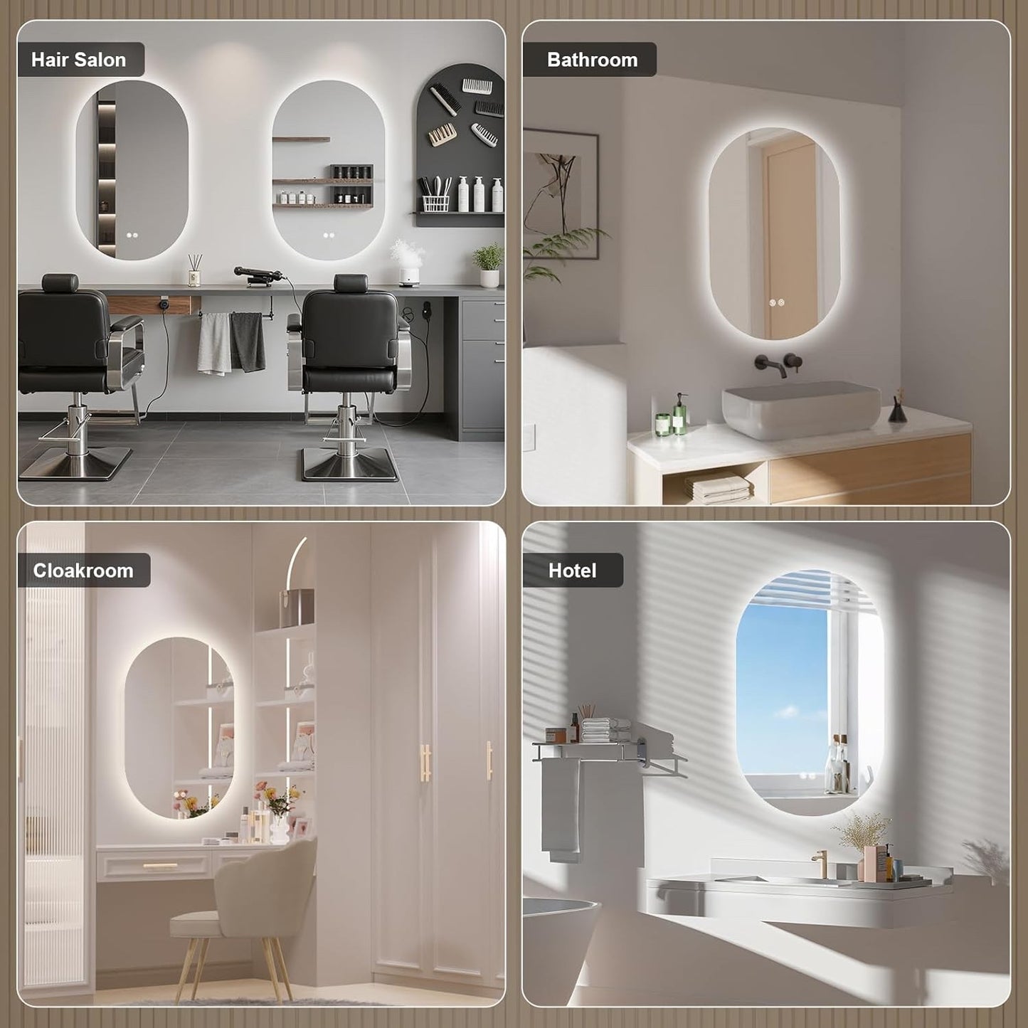 LED Bathroom Mirror Oval 500x800mm Anti Fog Dimmable 3 Color Backlit Vanity