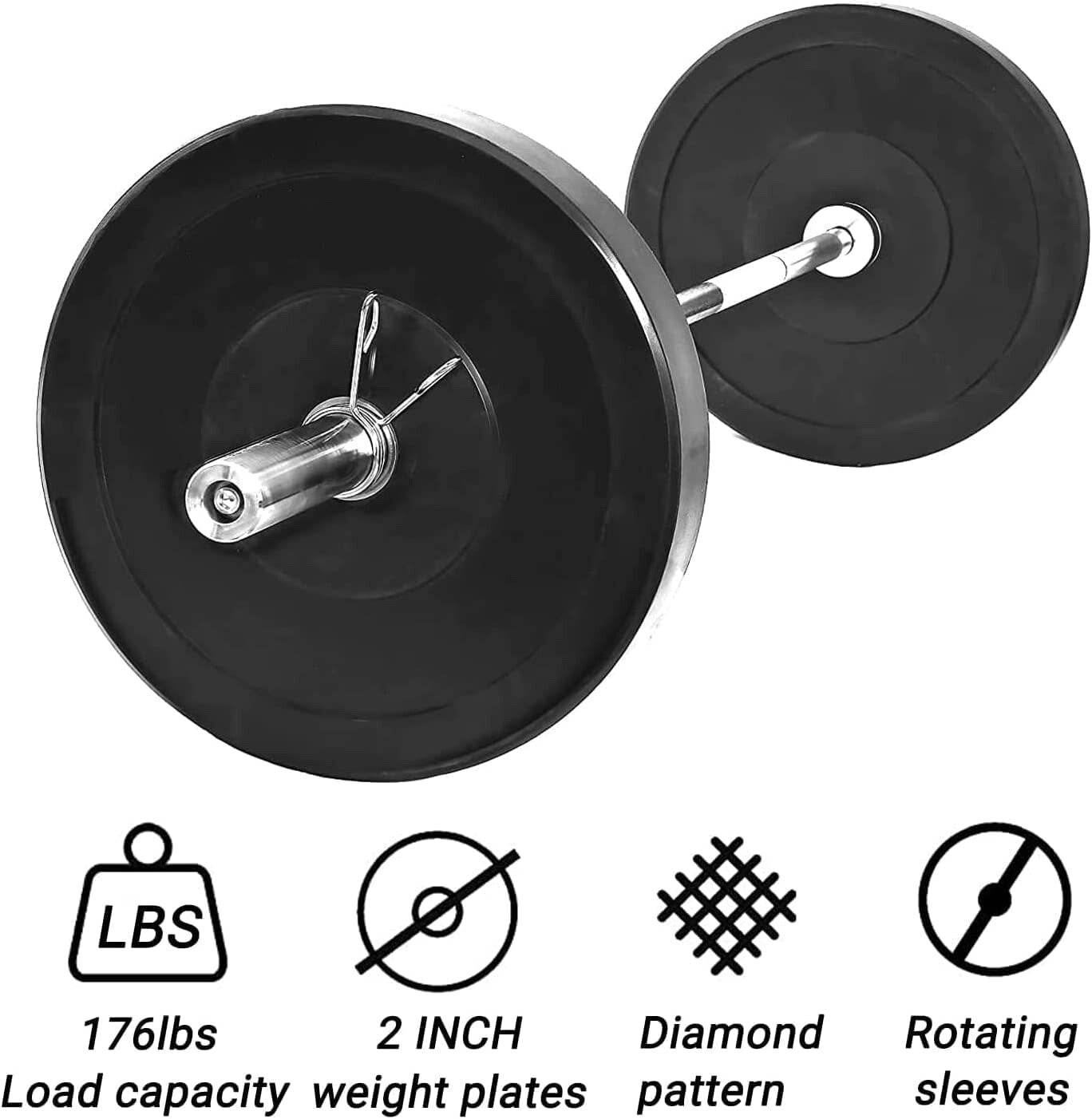 MYOYAY Weight Lifting Barbell Bar | Fitness 4ft Barbell Weight Bar with 2 Clips