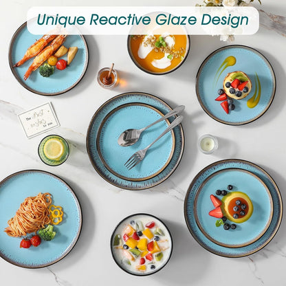 Dinner Set Stoneware 15 Piece Reactive Glaze Plates Bowls Blue Service