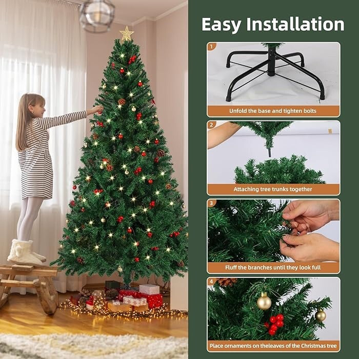 Wivico Christmas Tree Set 6FT 1100 Tips Realistic Artificial Pine Tree