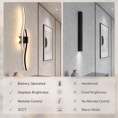 Rechargeable Wall Lights Sconces Wireless 100cm Black 2 Pack Remote Dimmable