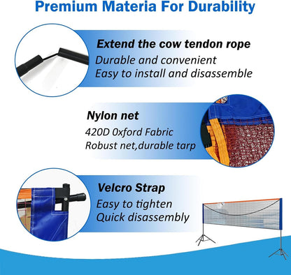 Badminton Net Portable Stand 4.1M Adjustable Height Tennis Volleyball Set Game