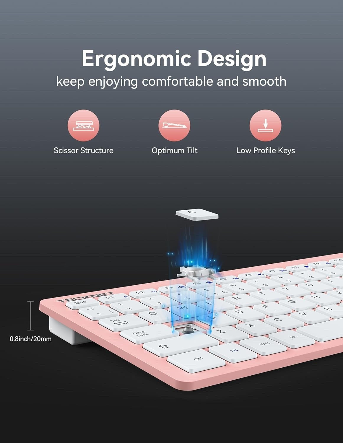 Mini Wireless Keyboard 2.4G USB UK Layout Compact Silent PC Laptop Pink