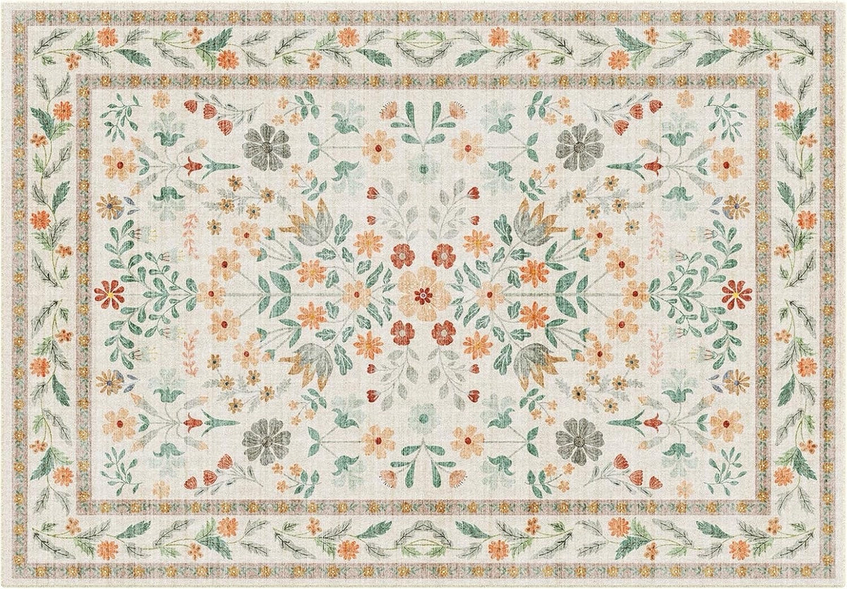 Large Living Room Rug Carpet 240x300cm Beige Vintage Floral Washable Non Slip