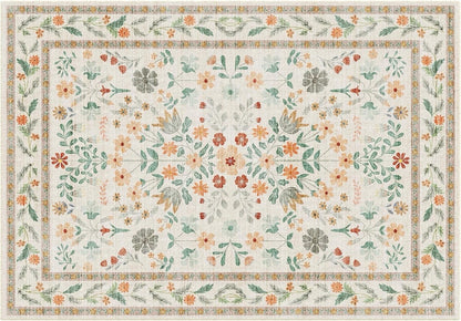 Large Living Room Rug Carpet 240x300cm Beige Vintage Floral Washable Non Slip
