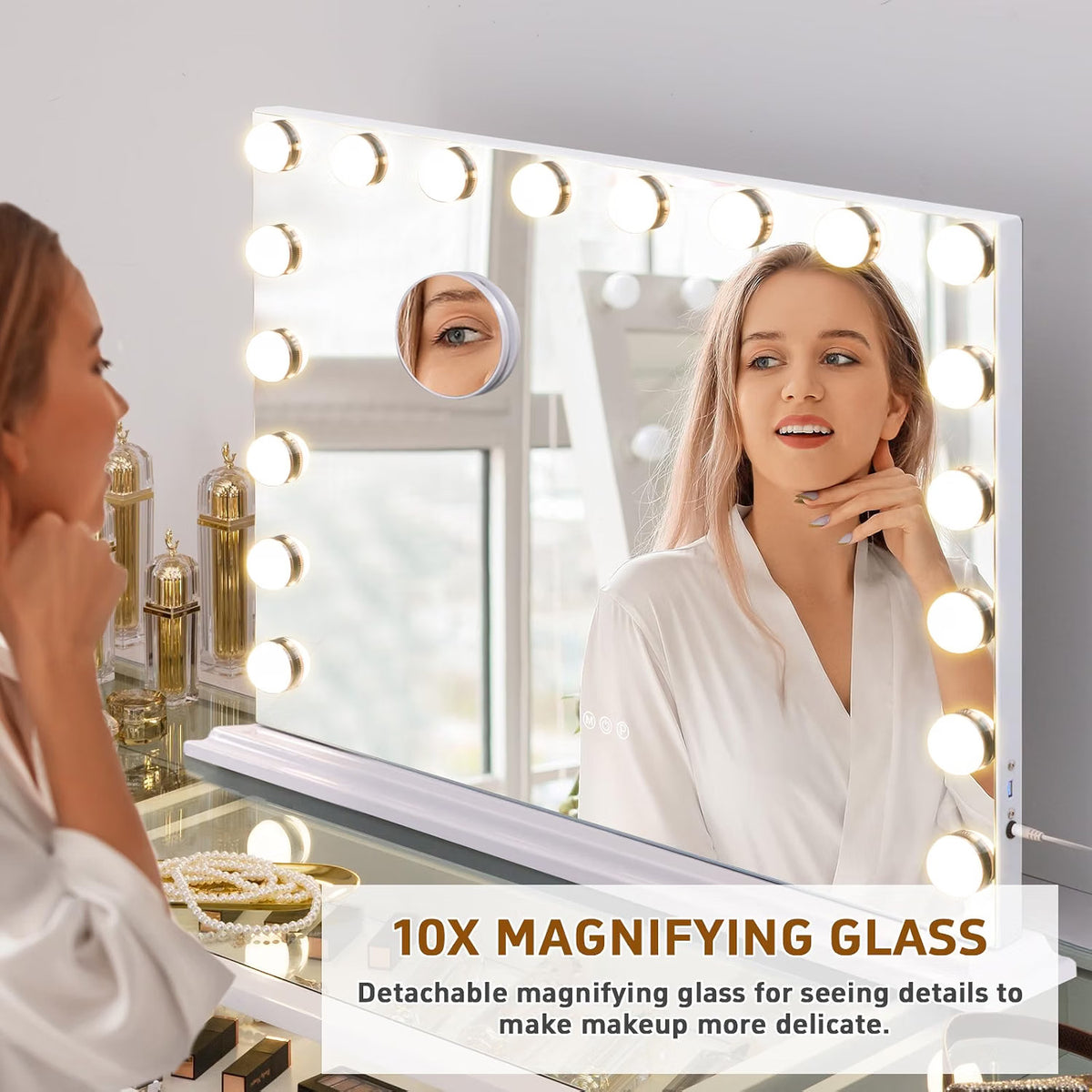 Hollywood Makeup Vanity Mirror 80x58cm 18 LED Bulbs USB Three Colour Lights 10X