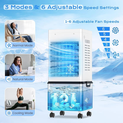 Portable Evaporative Air Cooler 12L 45W 24H Timer Remote Control Black Bladeless
