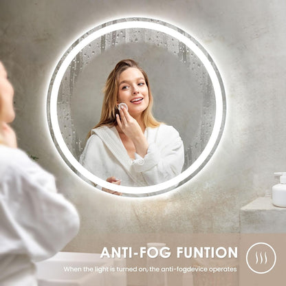LED Bathroom Mirror Bluetooth Round 500mm Speaker Anti Fog Dimmable Backlit IP44