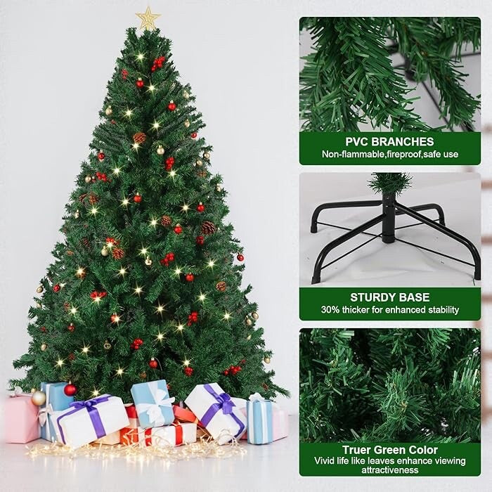 Wivico Christmas Tree Set 6FT 1100 Tips Realistic Artificial Pine Tree