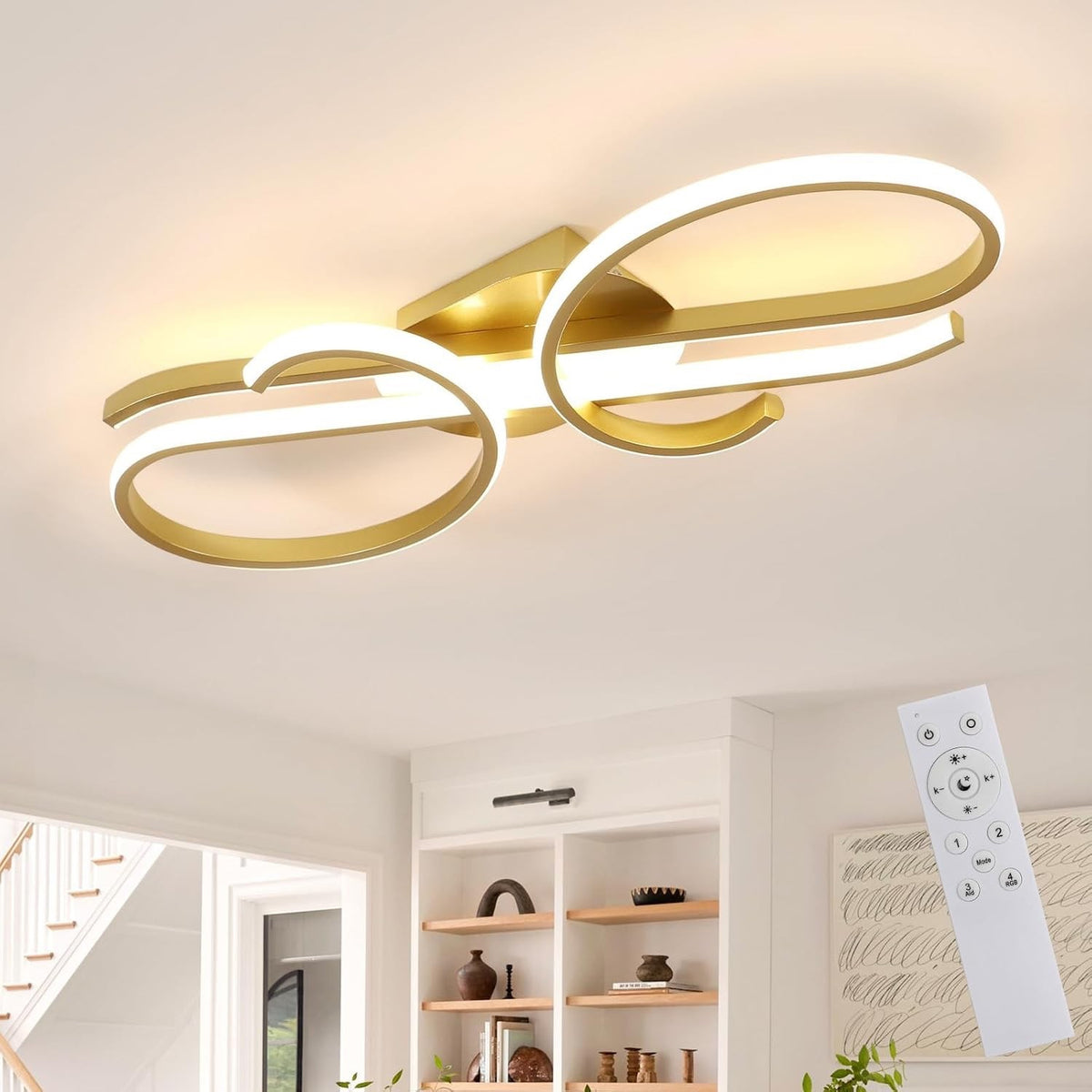 LED Ceiling Light Dimmable Remote 29W Gold 55x20cm Modern Music Design 3250LM