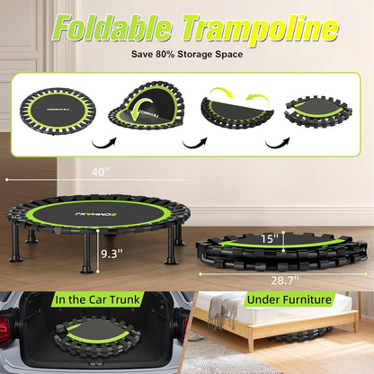 Foldable Mini Trampoline Rebounder Exercise Green, 40"