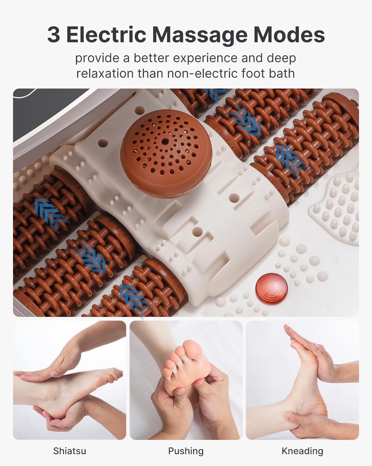 Electric Foot Spa Massager Heated Foot Bath Auto Rollers Timer 3 Modes Brown