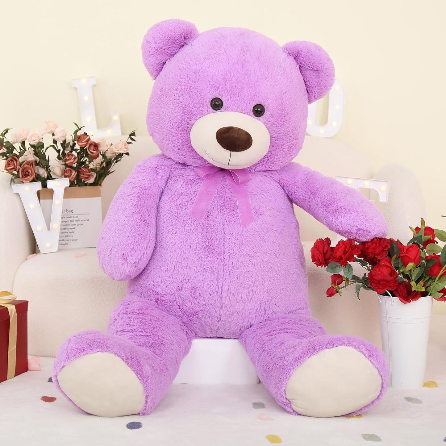 Giant Teddy Bear 130cm Large Soft Plush Purple Cute Gift Kids Birthday