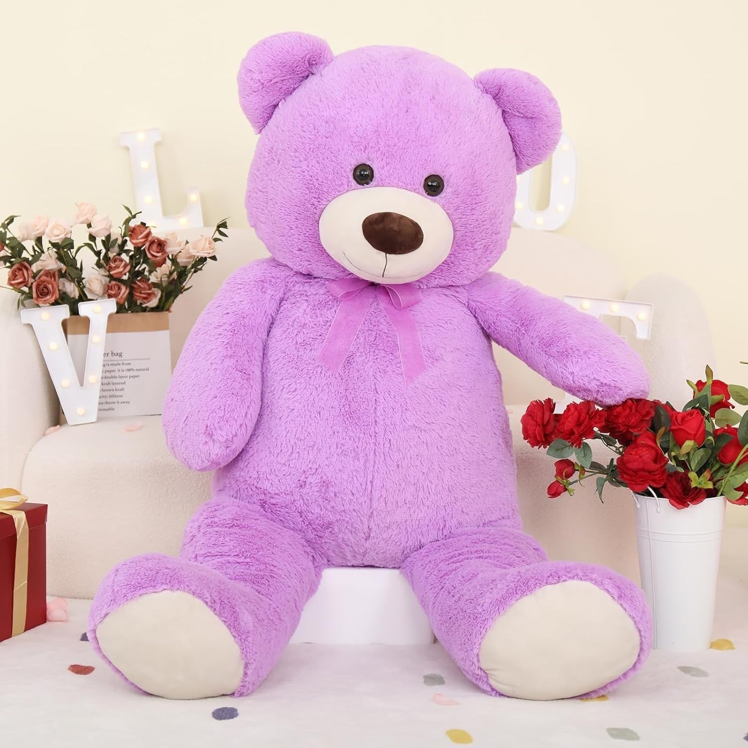 Giant Teddy Bear 130cm Large Soft Plush Purple Cute Gift Kids Birthday