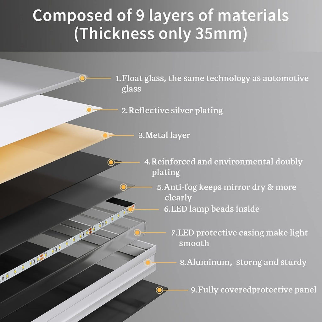 LED Bathroom Mirror 100x60cm Wall Mounted Backlit Anti-Fog 3 Color Dimmer