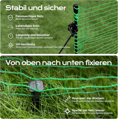 Garden Barrier Fencing Mesh 15m x 0.9m Green Temporary Fence 9 Pins Pet Poultry