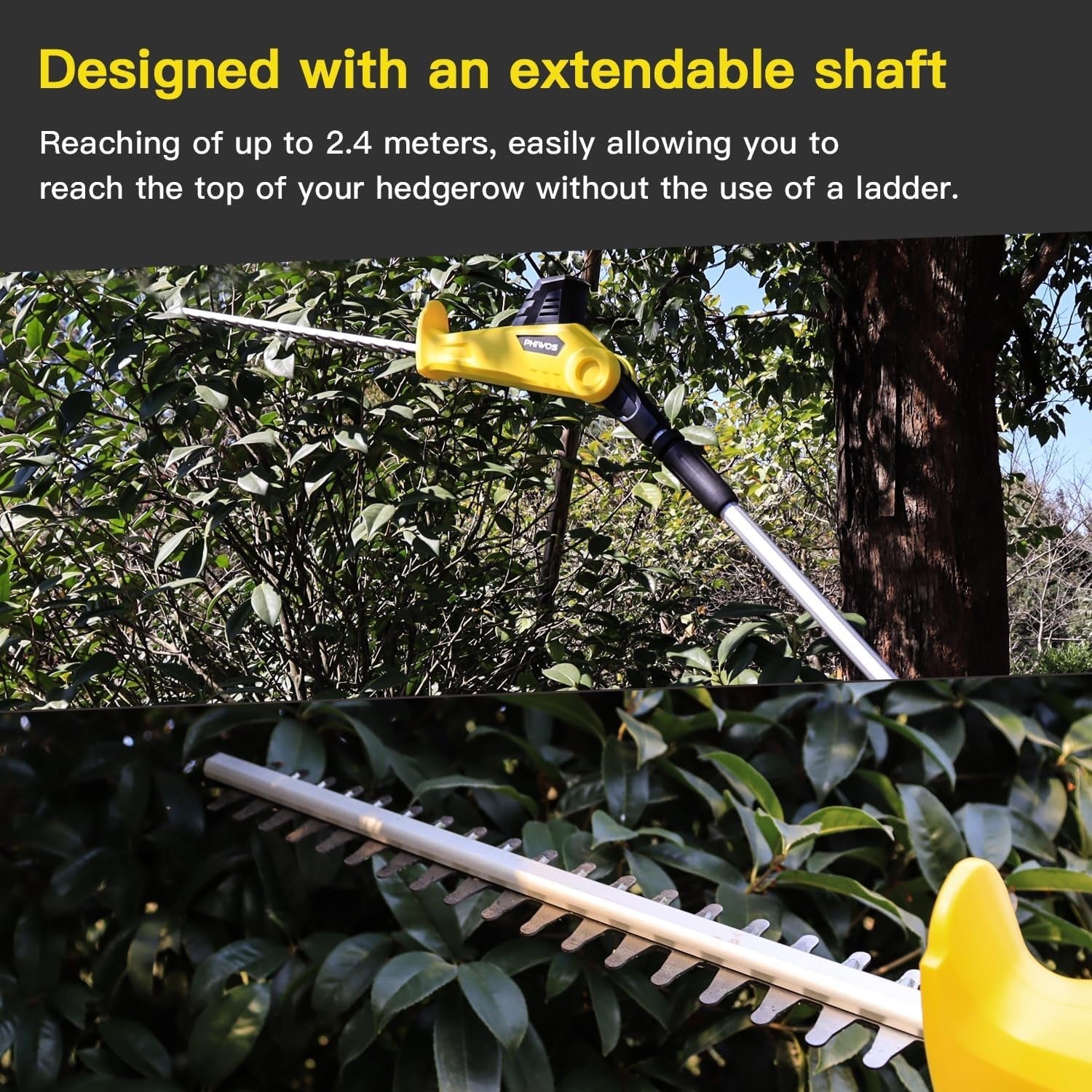 Cordless Pole Hedge Trimmer 20V 2 Batteries 2.4m Reach Adjustable Garden Cutter