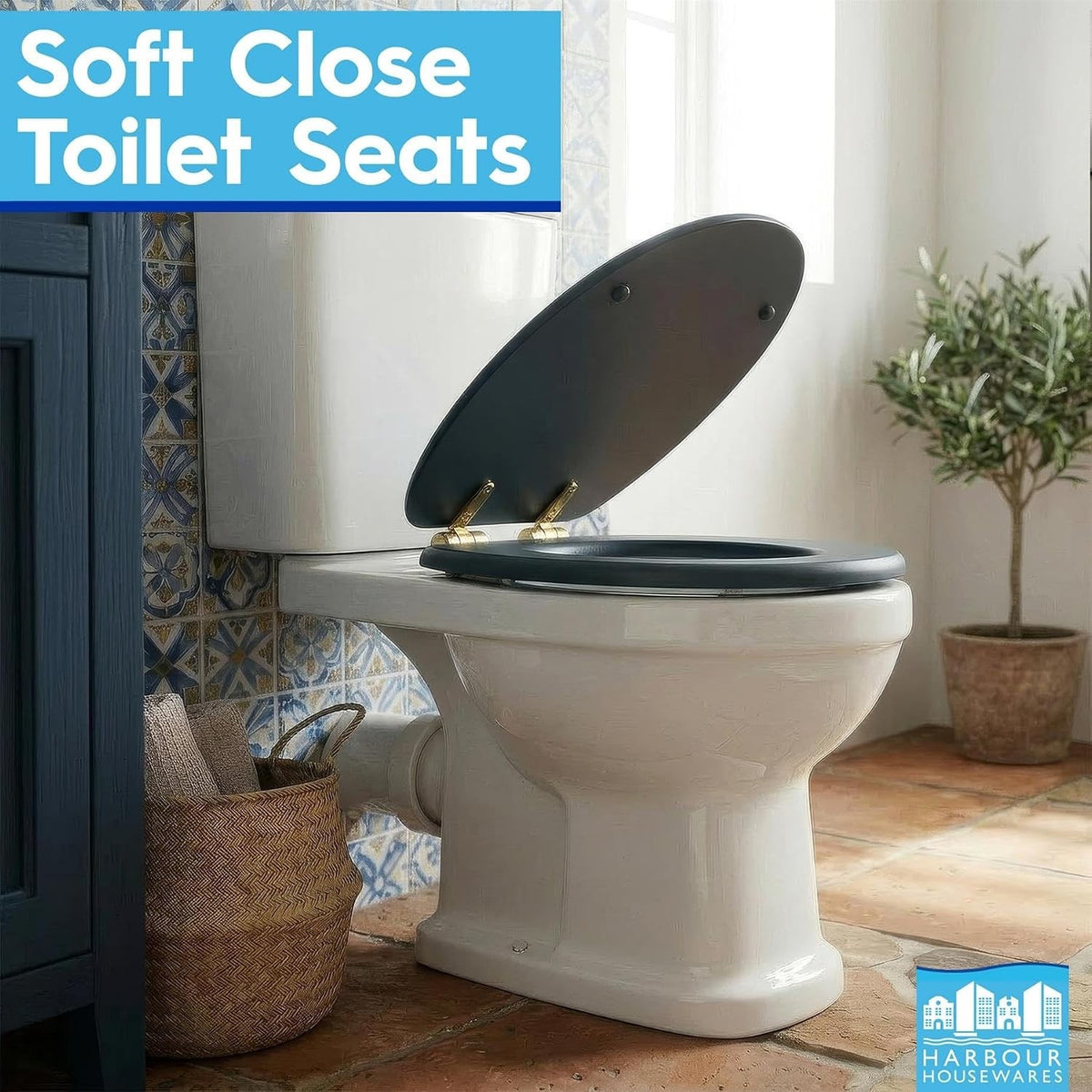 Soft Close Toilet Seat Wooden Green Gold Oval 43x36.5cm Bathroom Hinged Lid
