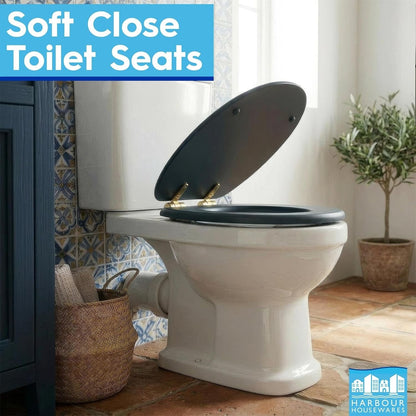 Soft Close Toilet Seat Wooden Green Gold Oval 43x36.5cm Bathroom Hinged Lid