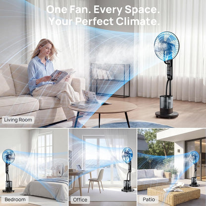 Misting Pedestal Fan 4L Tank Remote Oscillating Standing Cooling 5 Speed Patio