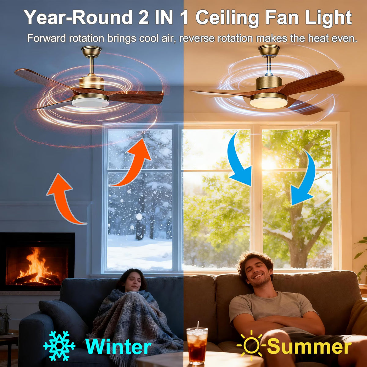 Ceiling Fan Light Smart 52in 3600LM Dimmable 3CCT Remote App 6 Speed Bronze