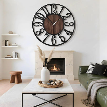 Wall Clock Oversized 40 Inch Metal Wood Arabic Numbers Silent Farmhouse Decor