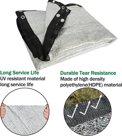 70% Aluminet Shade Cloth 10x14ft Mesh Sun Block Reflective Canopy Grommet Garden