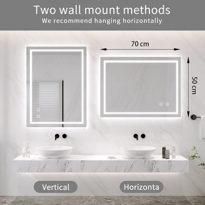 LED Bathroom Mirror 500x700mm Backlit Dimmable 3 Colour Demister Wall Mount