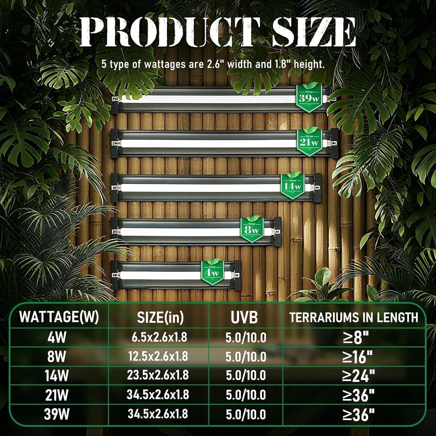 Reptile T5 UVB Light Fixture 39W 34.5in 5.0 Tube Terrarium Vivarium Hood Lamp