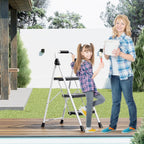 3 Step Folding Ladder Step Stool 800lb Capacity Safety Lock Handrail