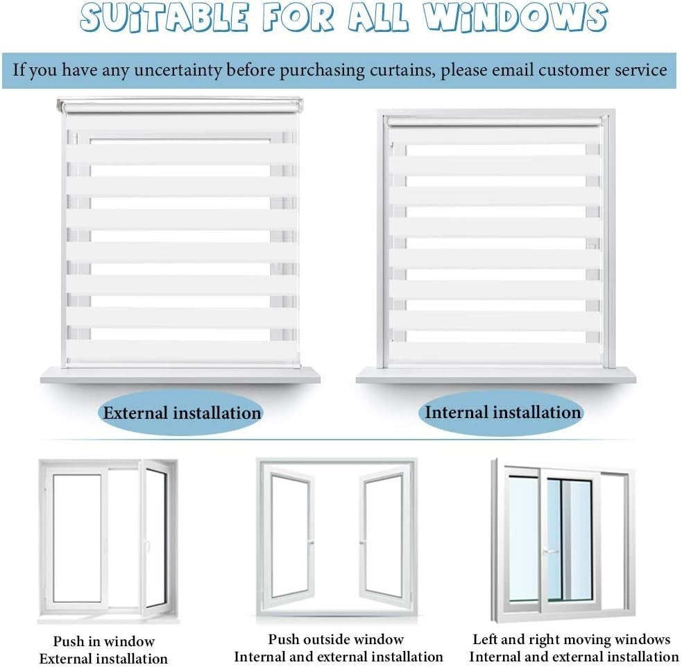 Zebra Day Night Roller Blind Easy Fit Window Shade 85x230cm White