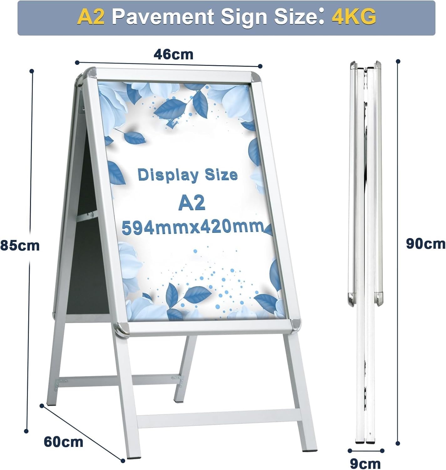 A2 Pavement Sign Frame Double Sided A-Board Poster Stand Silver Shop Display