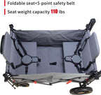 TMZ Folding Wagon Trolley 2 Seats Canopy Collapsible Garden Cart w/ Brake Grey