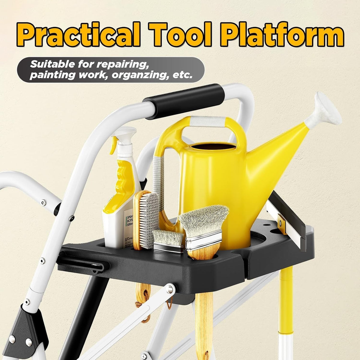 Folding Step Ladder 5 Step Heavy Duty 150kg Steel with Tool Tray Handrail Lock