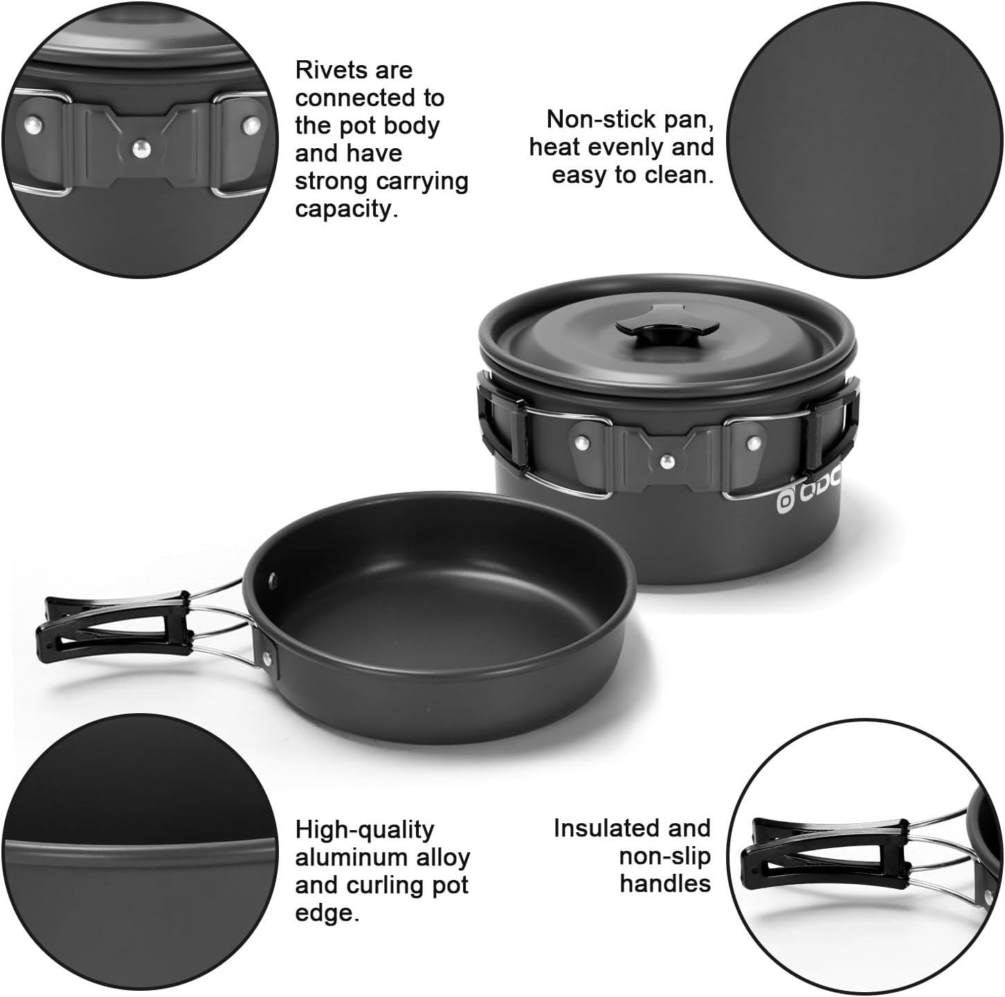 Odoland 16pcs Camping Cookware Set Portable Non Stick Pot Pan Kettle Stove