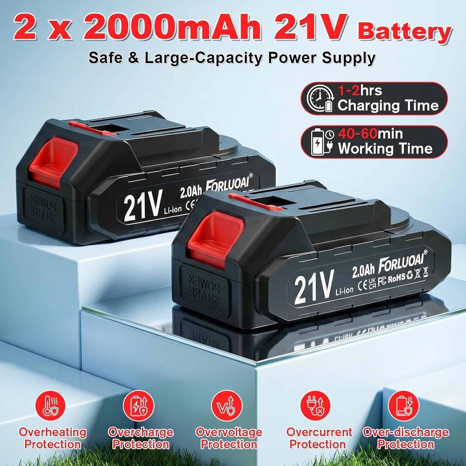 Cordless Strimmer Grass Trimmer 21V 2 Batteries 14 Blades LCD Telescopic Garden