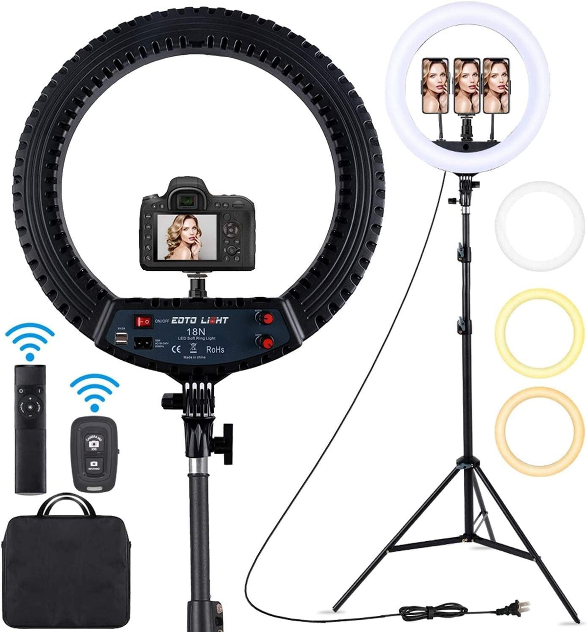 LED Ring Light 18 Inch Tripod Dimmable Selfie Portrait Vlog YouTube Remote Kit